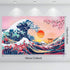 Ocean Wave Tapestry - Japanese Kanagawa Great Wave Cherry Blossom Nature Sunset Background Wall Hanging, 72.8 x 43.3