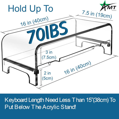 2 5.7 Inch AMT Tier High Acrylic Laptop Monitor Stand & Computer Riser with Cat Keyboard Protector, Space-Saving