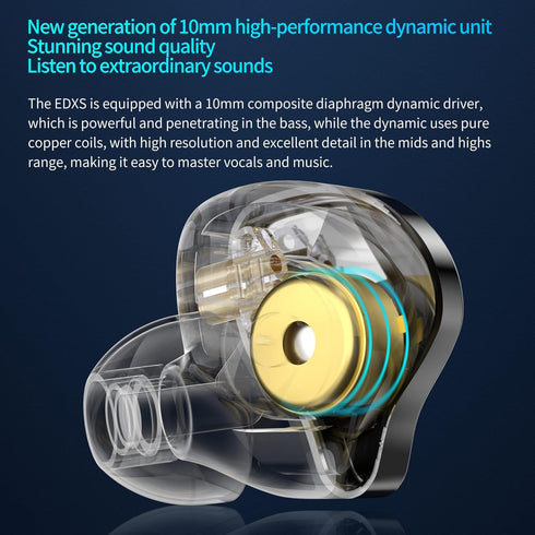 KZ EDXS 10mm Dynamic Driver HiFi in-ear Headphones, Bassy IEMs Sports Earphones, KZ Balanced Sound Phone Game