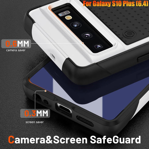 Heavy Duty Case for Samsung Galaxy S10 Plus/S10+ 6.4 Inch, Non-Slip Grip Bumper with 12ft Drop Protection - Black/White