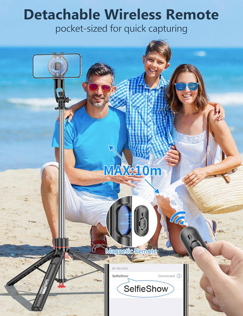 SelfieShow 70'' 360 Magnetic Automatic Selfie Stick Travel Tripod for Cell Phone, Auto Opening Phone Tripod Stand