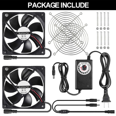 2 120mm 240mm 110V 220V 12V Big Airflow x Computer Case Fan with AC Plug Power Supply, Dual PC Cooling Fan with Speed