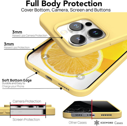 IceSword iPhone 13 Pro Max Case, Yellow Liquid Silicone Slim Protective Cover with Soft Anti-Scratch Microfiber Lining