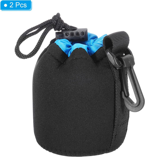 PATIKIL Camera Lens Bag, 2 Pcs Drawstring Lens Pouch with Thick Neoprene for DSLR Lens, Black, Blue