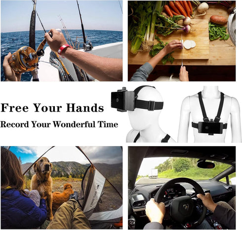 Phone Chest Mount Harness Vest - Head Strap Clip Holder for POV/VLOG, Compatible with iPhone, Samsung, GoPro