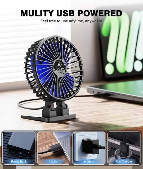 JZCreater USB Desk Fan, Mini Portable Fan with 3 Speeds, Strong Wind, Quiet Personal Fan for Home, Office, Travel