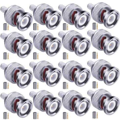 BNC Male Connector, 16 Pcs 50 Ohm BNC Male Plug Crimp Connector for RG58 LMR195 Coaxial Cable
