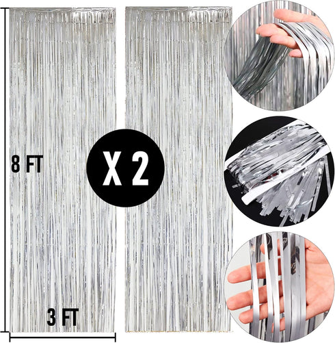 Dazzle Bright 2 Pack Backdrop Curtain, 3FT x 8FT Metallic Tinsel Foil Fringe Photo Booth Background for Party Decor,