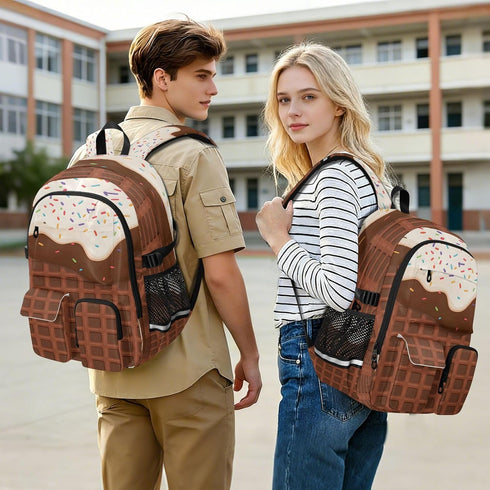 Backpack Backpack Daypack ALAZA School for Teen Girls Boys Ice Cream Chocolate Waffle Kids Purse College Laptop Bookbag