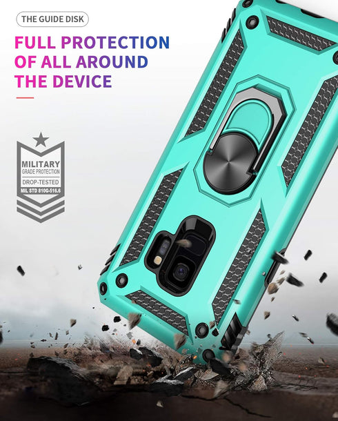 Androgate Samsung Galaxy S9 Case - Military-Grade Metal Ring Holder Kickstand, Shockproof Cover, Green