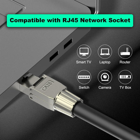 VCELINK Tool Free RJ45 Connectors Cat 8, Shielded Modular Plugs 40 Gbps 2000MHz PoE++, 2-Pack