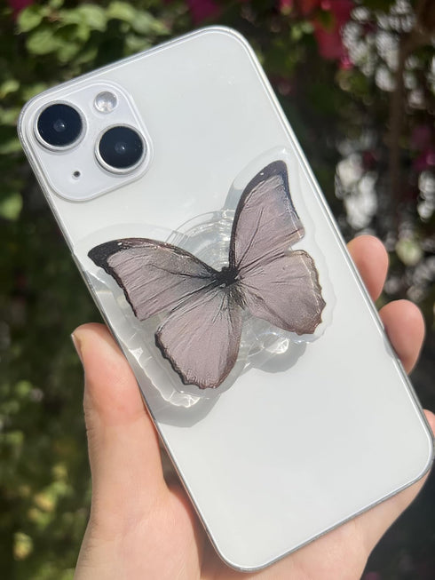 Butterfly Sticky Mobile Phone Grip, Clear Stand, Expanding Charms Accessory, Interchangeable Finger Kickstand