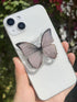 Butterfly Sticky Mobile Phone Grip, Clear Stand, Expanding Charms Accessory, Interchangeable Finger Kickstand