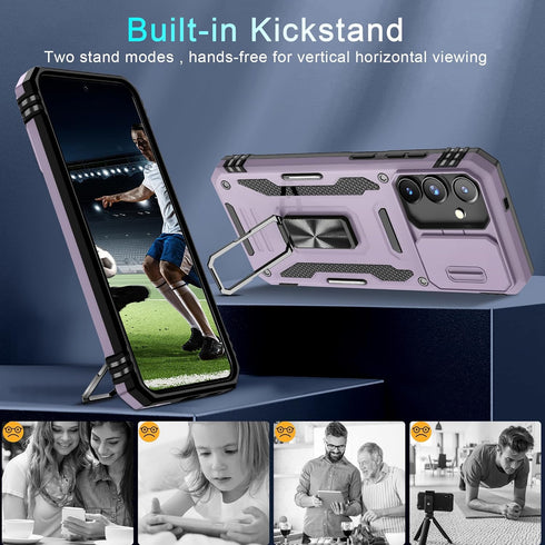 DEERLAMN Galaxy S24 Case - Deep Purple, Military Grade Shockproof, Slide Camera Cover, Screen Protector, Rotated Ring
