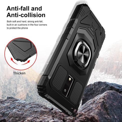 BLU View 4 Phone Case with Tempered Glass Screen Protector, Military Grade Heavy Duty, Black