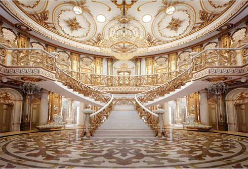 Baocicco 9x6ft Retro Palace Backdrop for Photography Gold Hall Staircase Luxury Chandelier Ceiling