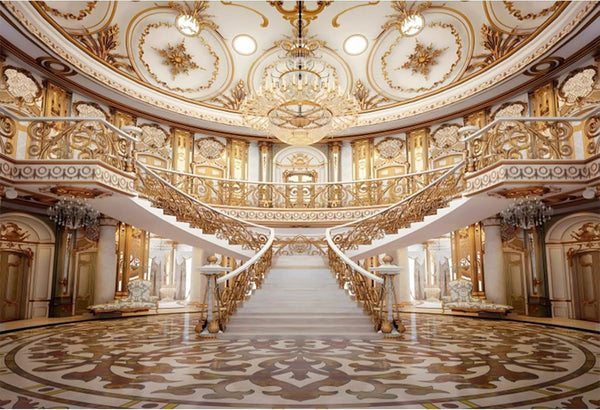 Baocicco 9x6ft Retro Palace Backdrop for Photography Gold Hall Staircase Luxury Chandelier Ceiling