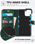TUCCH Wallet Case for iPhone 11 - TPU Shockproof Inner Shell, PU Leather RFID Blocking Magnetic Stand Cover