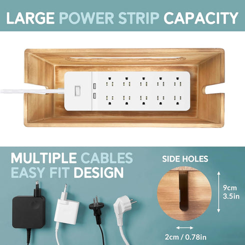 NATURE SUPPLIES Wood Cable Management Box Set, Dark Brown Large & Medium Cord Organizer for Wires and Power Strips