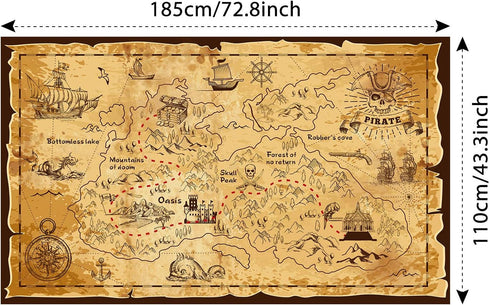 Blulu Pirate Party Decorations, Halloween Treasure Map Pirate Theme Backdrop for Photography, Birthday Supplies