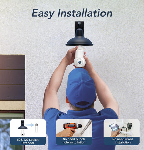 GNCC 2K Bulb 2.4GHz 355 (1-Pack, Light Security Camera, Only, Wireless Outdoor Camera, Full-Color Night Vision, Motion