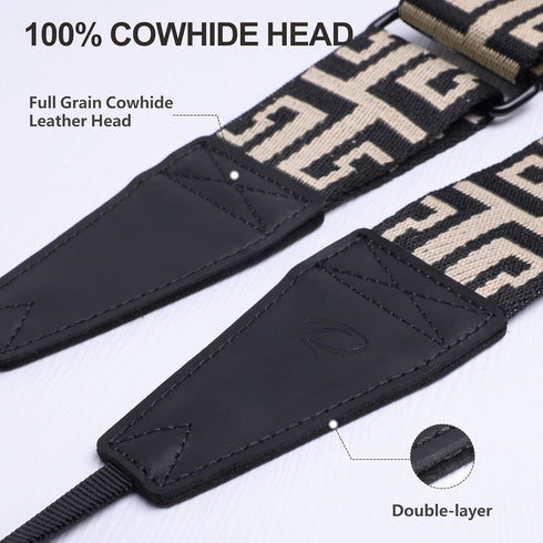 Padwa Lifestyle Adjustable Camera Strap - 2" Wide Top Layer Cowhide Head Camera Straps for Photographers, Vintage Adjustable Neck Shoulder & Crossbody Strap Quick Release fits All Cameras-White Arches
