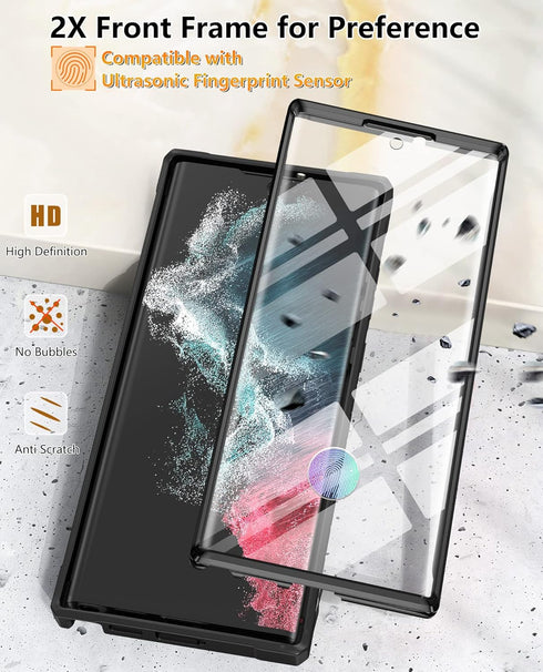 FNTCASE Samsung Galaxy S22 Ultra Case: Heavy Duty, Rugged, Dual Layer, Built-in Screen Protector & Kickstand, 5G-Black.