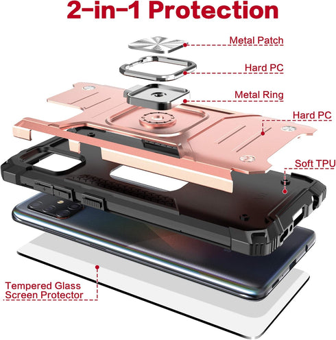 Galaxy A71 5G Case with Screen Protector, Shockproof Slim Fit Case with Car Mount Kickstand, Lightweight Protective