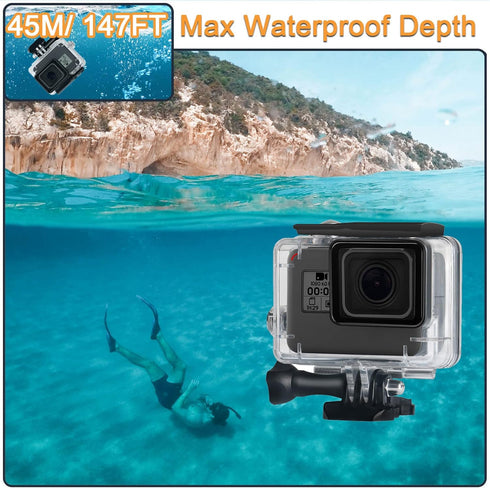 Waterproof Housing Case for GoPro Hero 5 6 7 Black, Protective Underwater Shell with Bracket for Action Camera