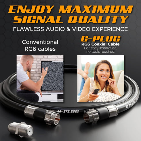 G-PLUG 20FT RG6 Coaxial Cable Connectors Set - High-Speed Internet, Digital TV Aerial, Weather-Sealed