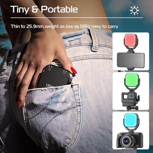 ULANZI VL66 RGB Adjustable Rechargeable Mini Video Light, 2500-6500K, Dimmable, Ultra Bright for DSLR