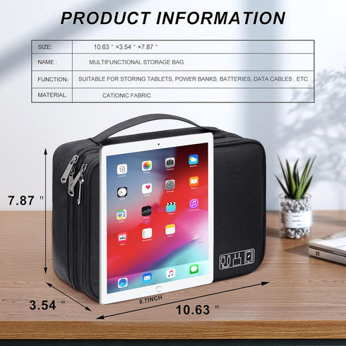 Electronic Bag Travel Cable Accessories Bag Waterproof Double Layer Electronics Organizer Portable Storage Case for Cable, Cord, Charger, Phone, Adapter, Power Bank, Kindle, Hard Drives