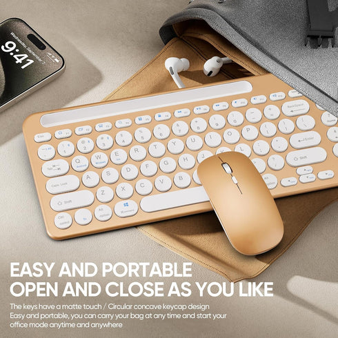 Guiheng 5.0 3.0 +2.4G) Wireless Keyboard and Mouse Combo with Phone Tablet Holder, Rechargeable Dual-Mode (Bluetooth