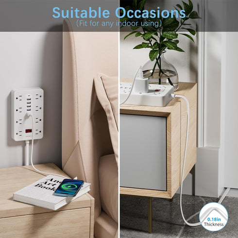 HUNIAN 5 8 6 (1 Power Strip with USB, Flat Plug Extension Cord Surge Protector Ft, Power Strip with Widely Spaced