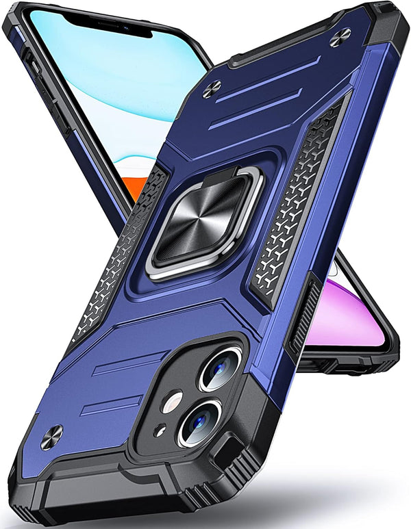 Anqrp iPhone 11 Case, Military Grade Protective Cover with Enhanced Metal Ring Kickstand, Blue