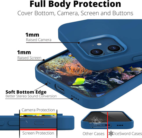 IceSword iPhone 12 Mini Case - Matte Blue Thin Liquid Silicone, Soft Silk Cloth, Cool Shockproof Gel Rubber