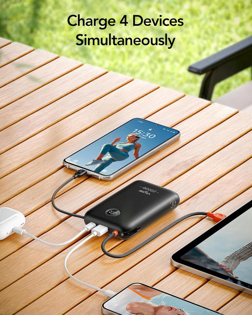 Power Bank 20000mAh, 30W Fast Charging Portable Charger with Built-in Cables & LED Display for iPhone, Samsung, Android