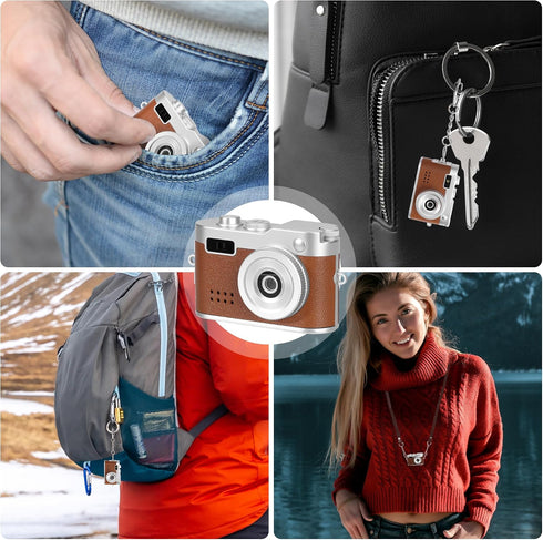 Mhaohuofu 1080p 32GB 6 0.96" 100 Mini Keychain Camera, FHD Mini Digital Camera with SD Card, Flash, Creative Filters