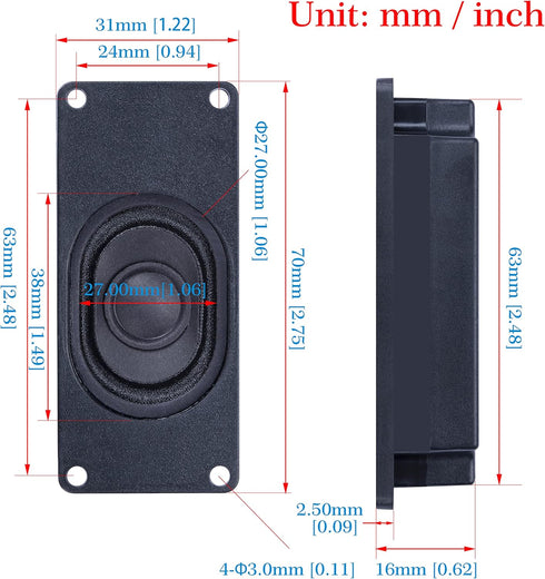 Miniature Loudspeaker 5 Watt 8 Ohm Passive Enclosed Audio/Woofer Speaker, Compatible with Arduino Board, JST-PH 2.0 mm