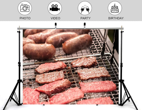 KeyWork 8x8ft Smoky BBQ Meat Assortment Backdrop Sausages Beef Slices Photography Background for Catering Event