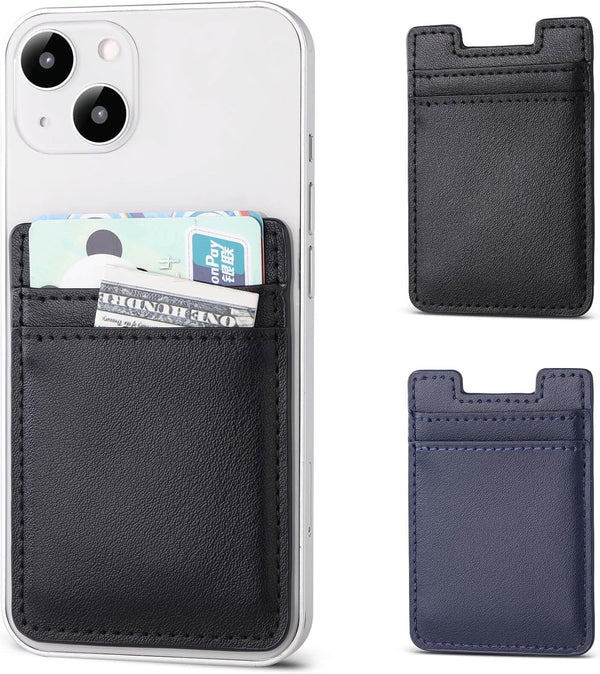 Phone Wallet Stick on, 2Pack Phone Card Holder for Back of Phone Case, Leather Credit Card Holder for Cell Phone Sticky