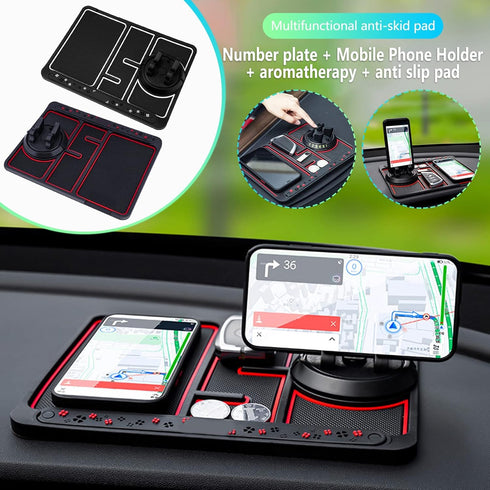 Non-slip Phone Pad for 4-in-1 Car, Glow in the Dark Dashboard Phone Mat with Temporary Parking Card Number Plate
