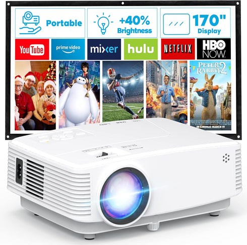 Mini Projector, HD Portable 1080P Full HD Supported, Compatible with Smartphone, Tablet, Laptop, White