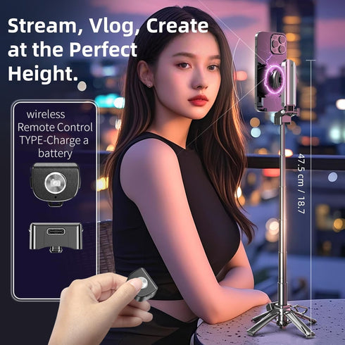 MiniLuxis 4-in-1 Magnetic Phone Tripod, Portable Selfie Stick, Pocket Size Foldable Extendable Tripod for iPhone