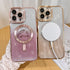 Fiyart iPhone 13 Pro Max Case - Gold Magnetic Glitter, Clear Love Heart Plating, Shockproof, MagSafe Compatible, 6.7"
