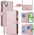 Jaorty iPhone 15 Plus Wallet Case for Women with Card Holder, Crossbody Case with Strap, Zipper Pocket, Rosegold
