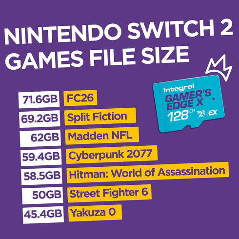 Integral 128GB 2, 890MB/s 550MB/s 4K A2, Gamer's Edge X Micro SD Express Card for Nintendo Switch up to Read, Write