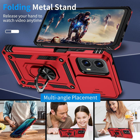 Motorola Moto G 5G 2024 Case (Red) - Military Grade 16ft Drop Tested with HD Screen Protector & Slide Camera Cover