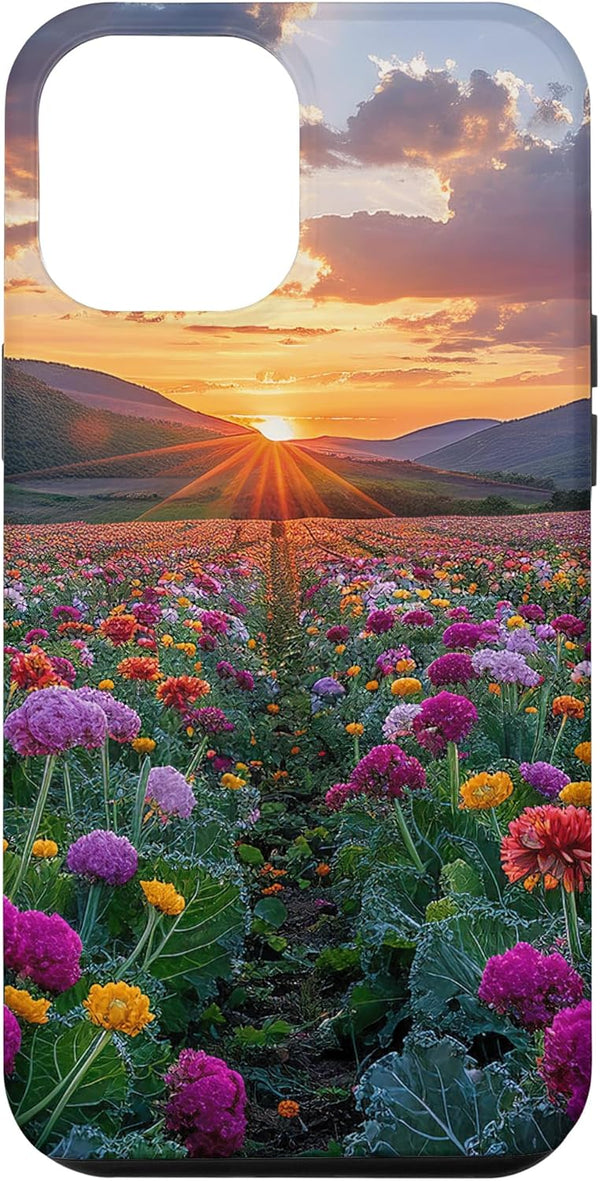 Kale Flower Field Beautiful Sunset Merch iPhone 15 Plus Kale Flower Field Beautiful Sunset Graphic Case