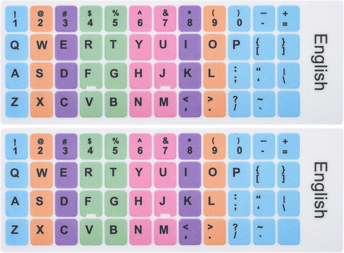 2 Pcs English Keyboard Replacement Letter Stickers, Universal Computer Colorful Rainbow Lettering,